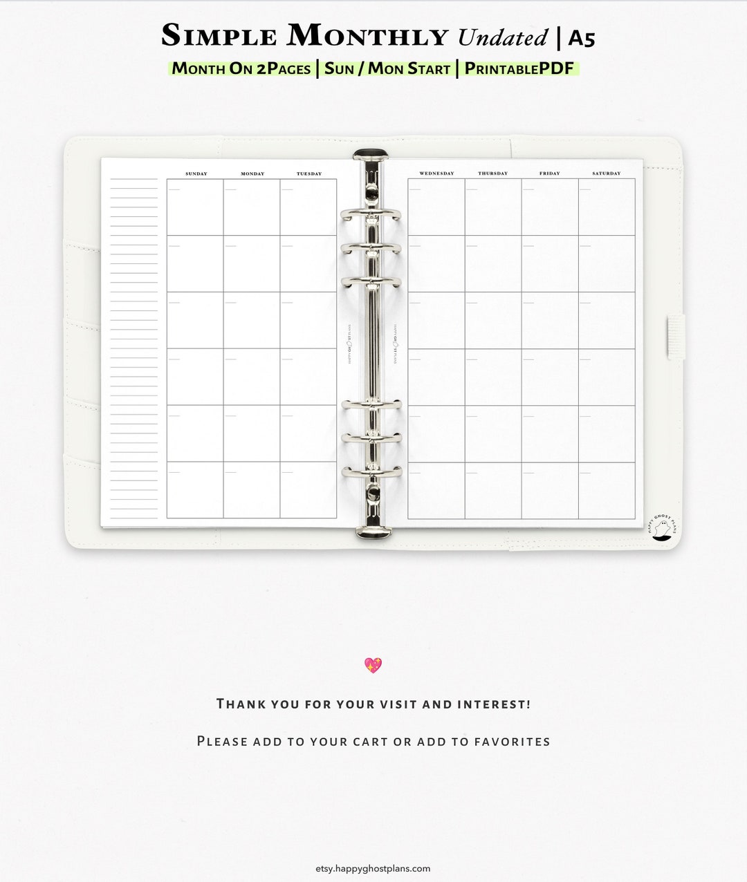 Monthly Planner Printable A5 Planner Insert Undated Monthly Blank ...