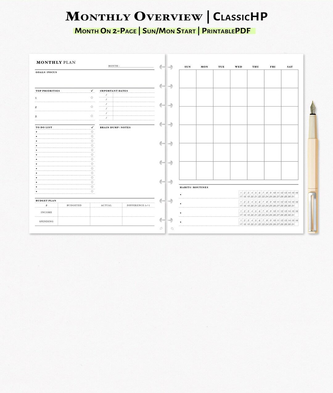 Monthly Overview Printable Classic Happy Planner Inserts - Etsy UK