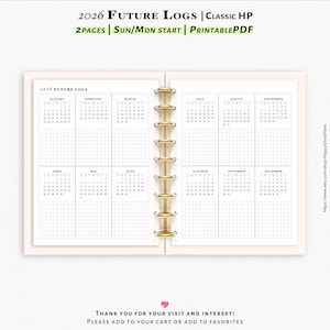 2026 Future logs, Printable inserts for Classic Happy Planner  | Y106