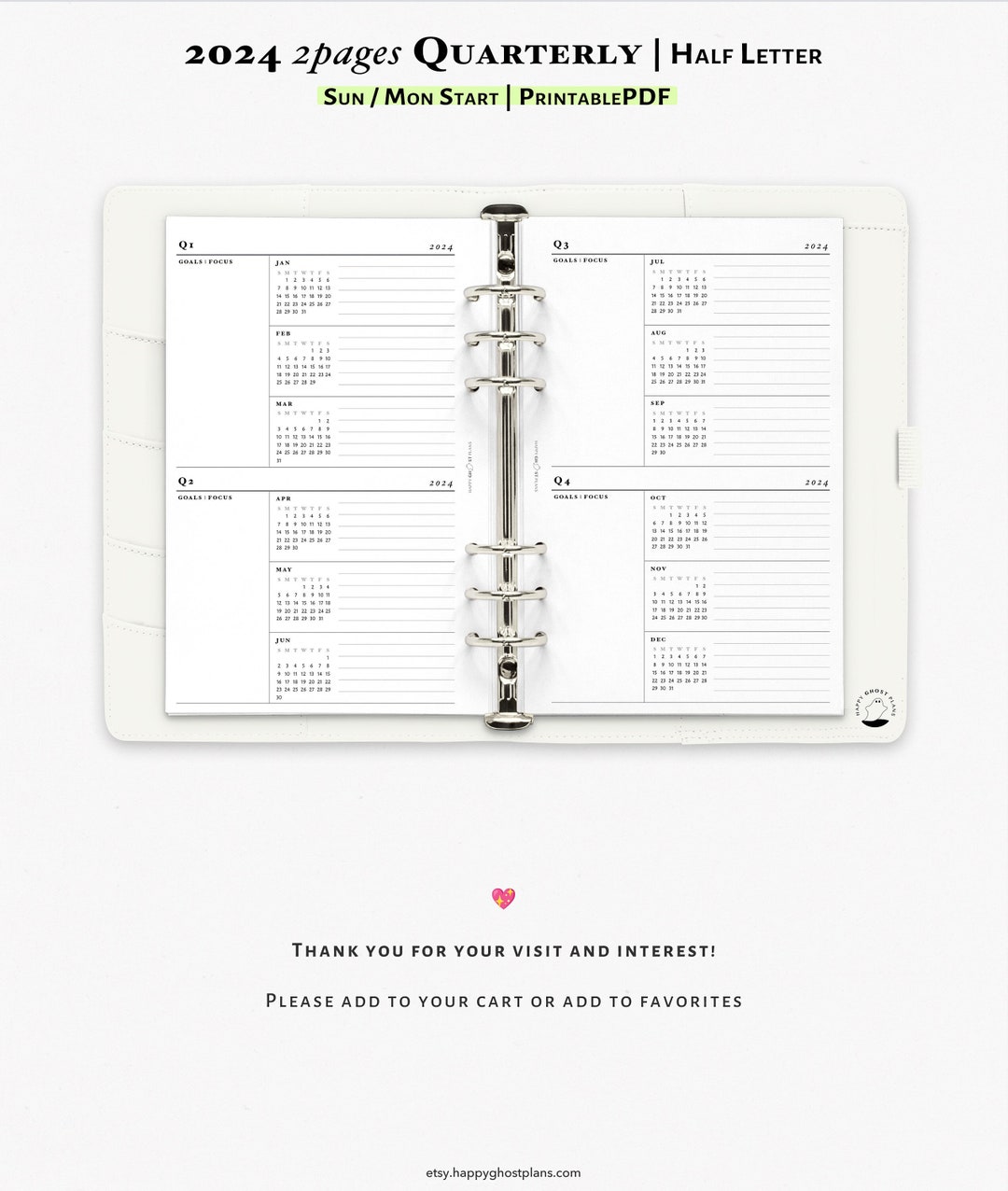 2page Quarterly Printable 2024 Yearly Planner for Halfletter Size Planner Insert Y109 Etsy