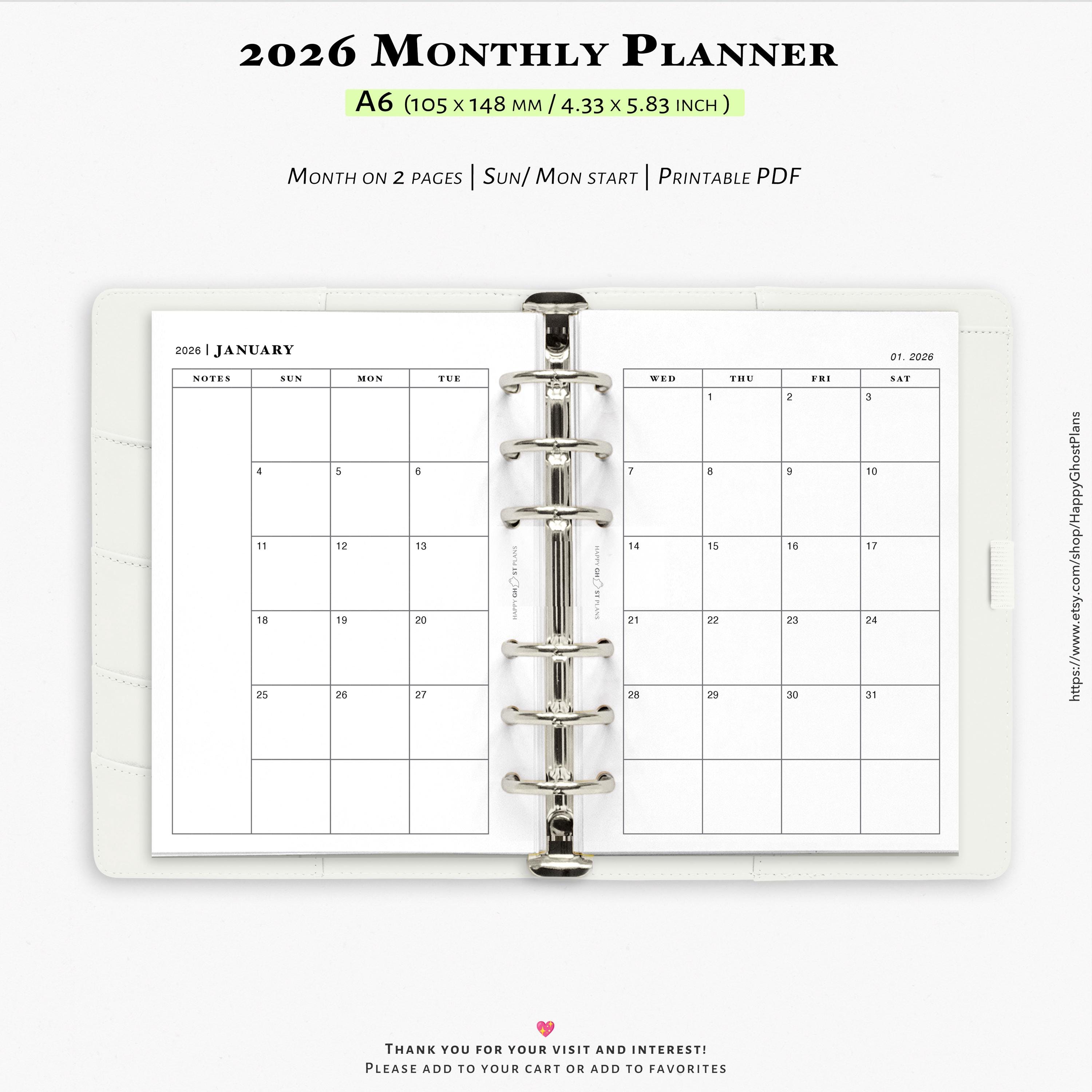 A6 Weekly Planner Refill 2026 - Etsy