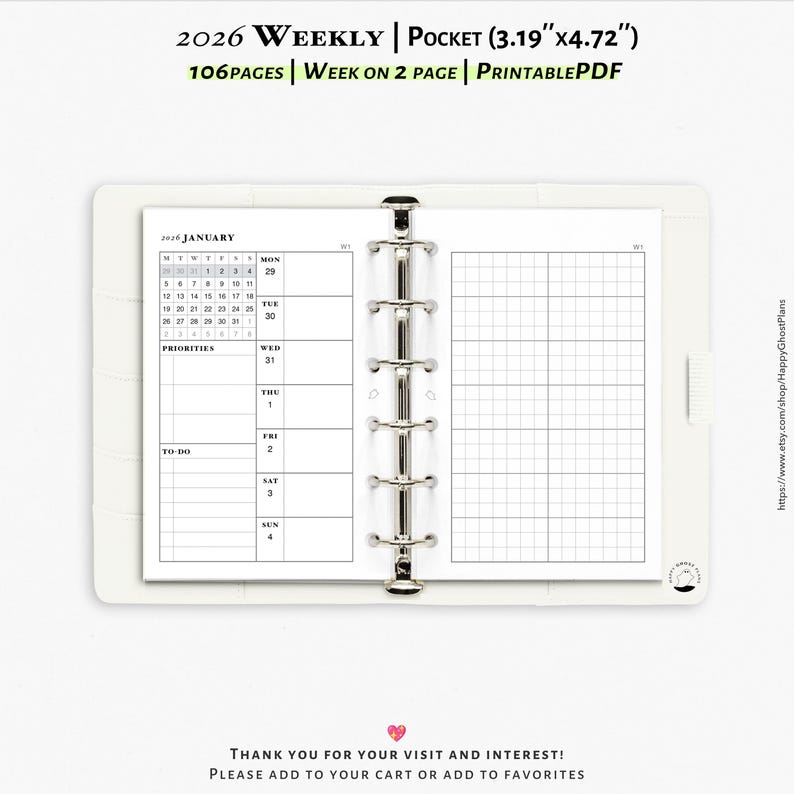 2026 Weekly Planner: Printable Pocket-size Planner Inserts (PDF ...