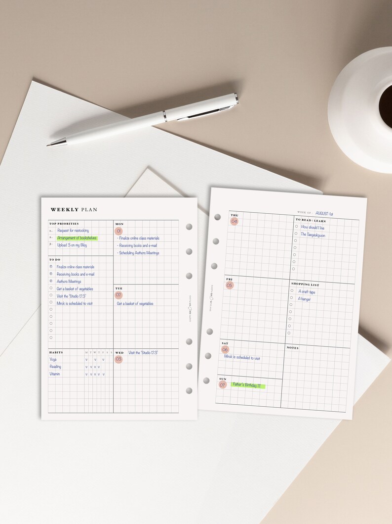 Week on 2 Page Planner Printable Personal Wide Inserts - Etsy