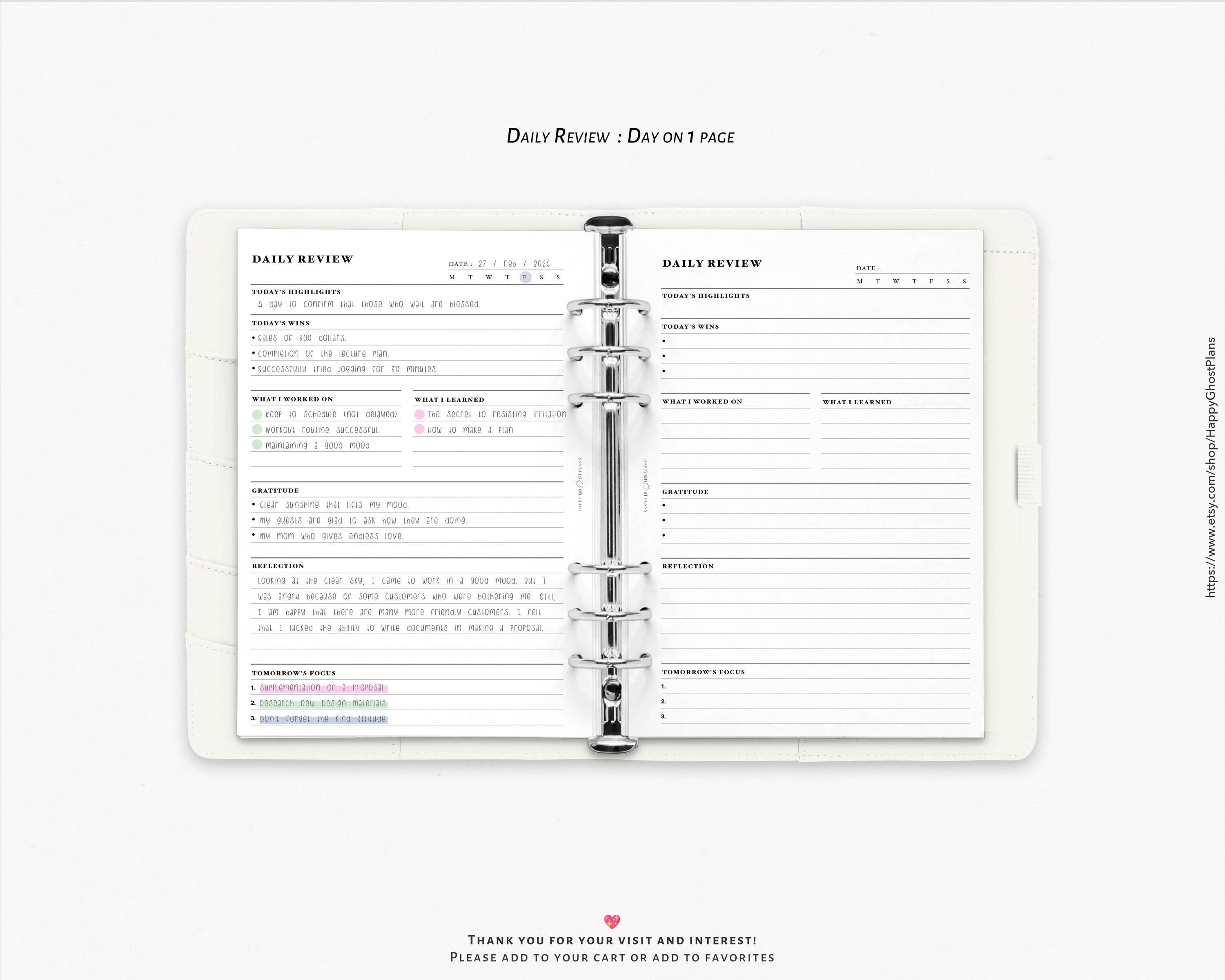 Daily Weekly Monthly Review Pages: Minimalist Reflection | A4, A5 ...