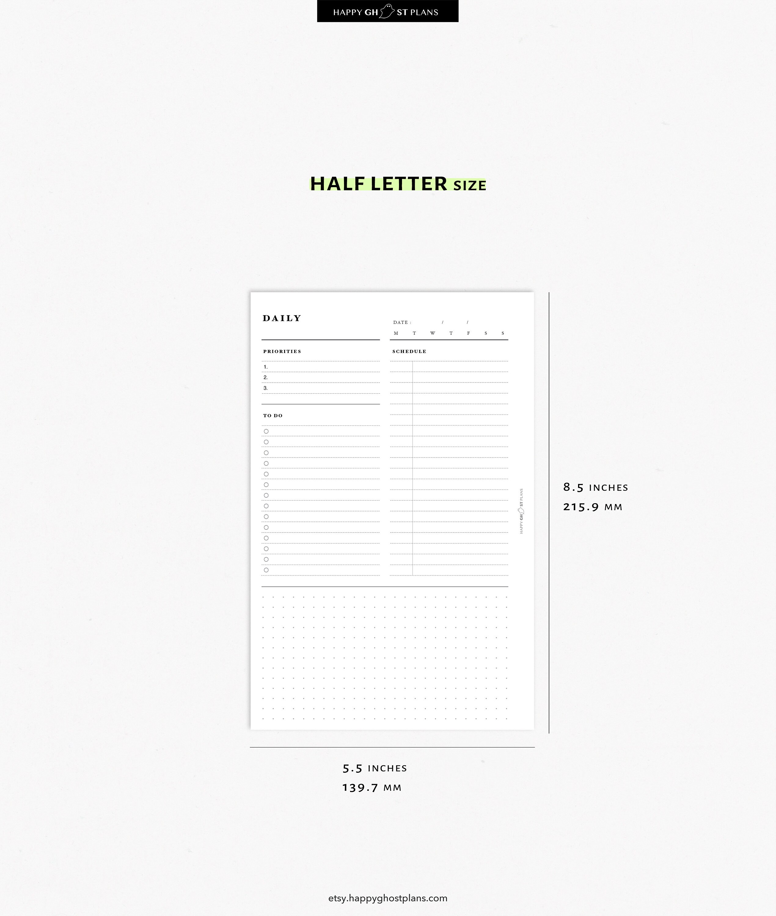 Daily Planner Printable Half Letter Planner Insert Undated - Etsy