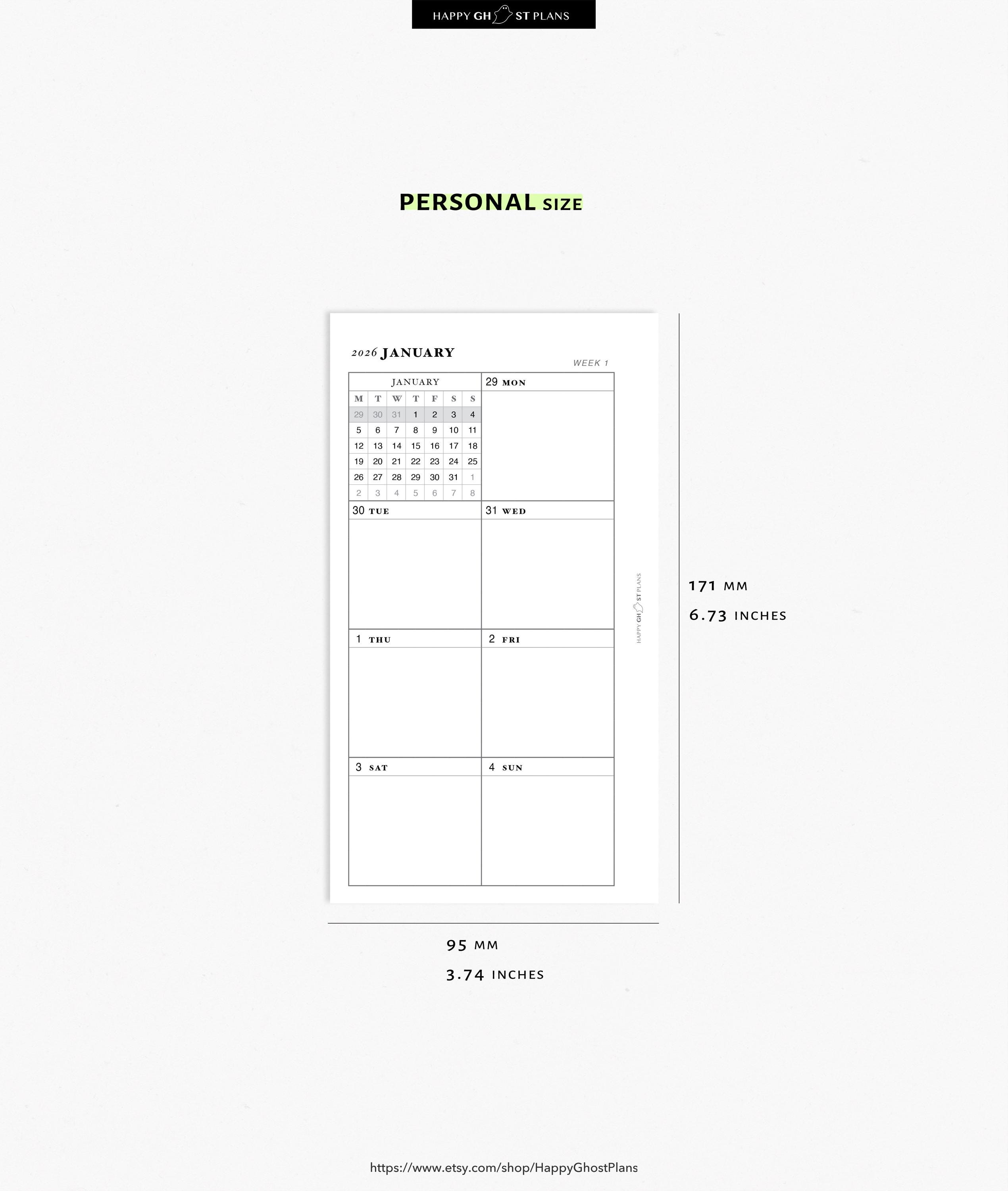 2026 Weekly Planner: Printable Personal-size Planner Inserts | WO2P ...