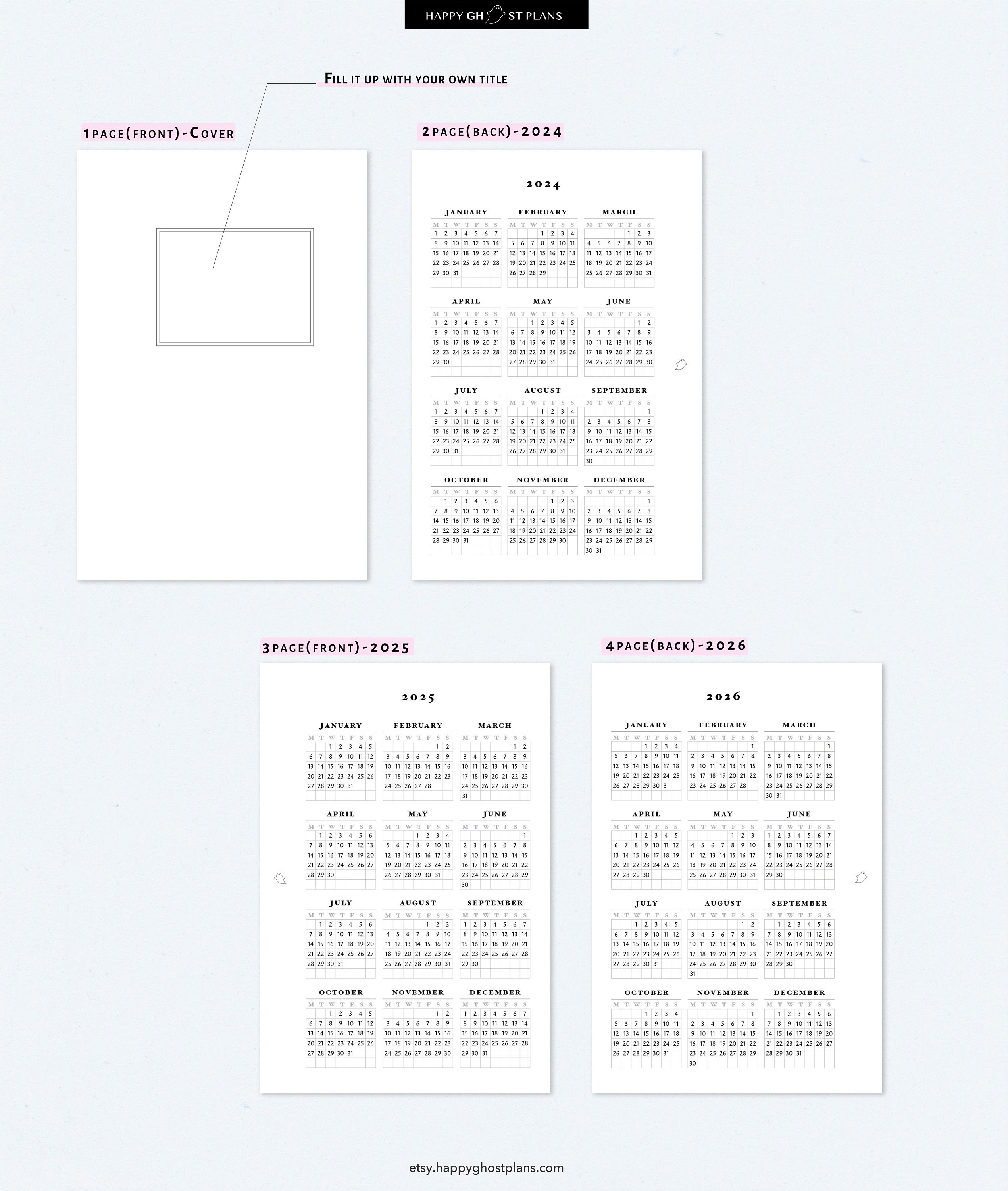 202420252026 Calendar Printable Pocket Size Inserts Yearly Etsy