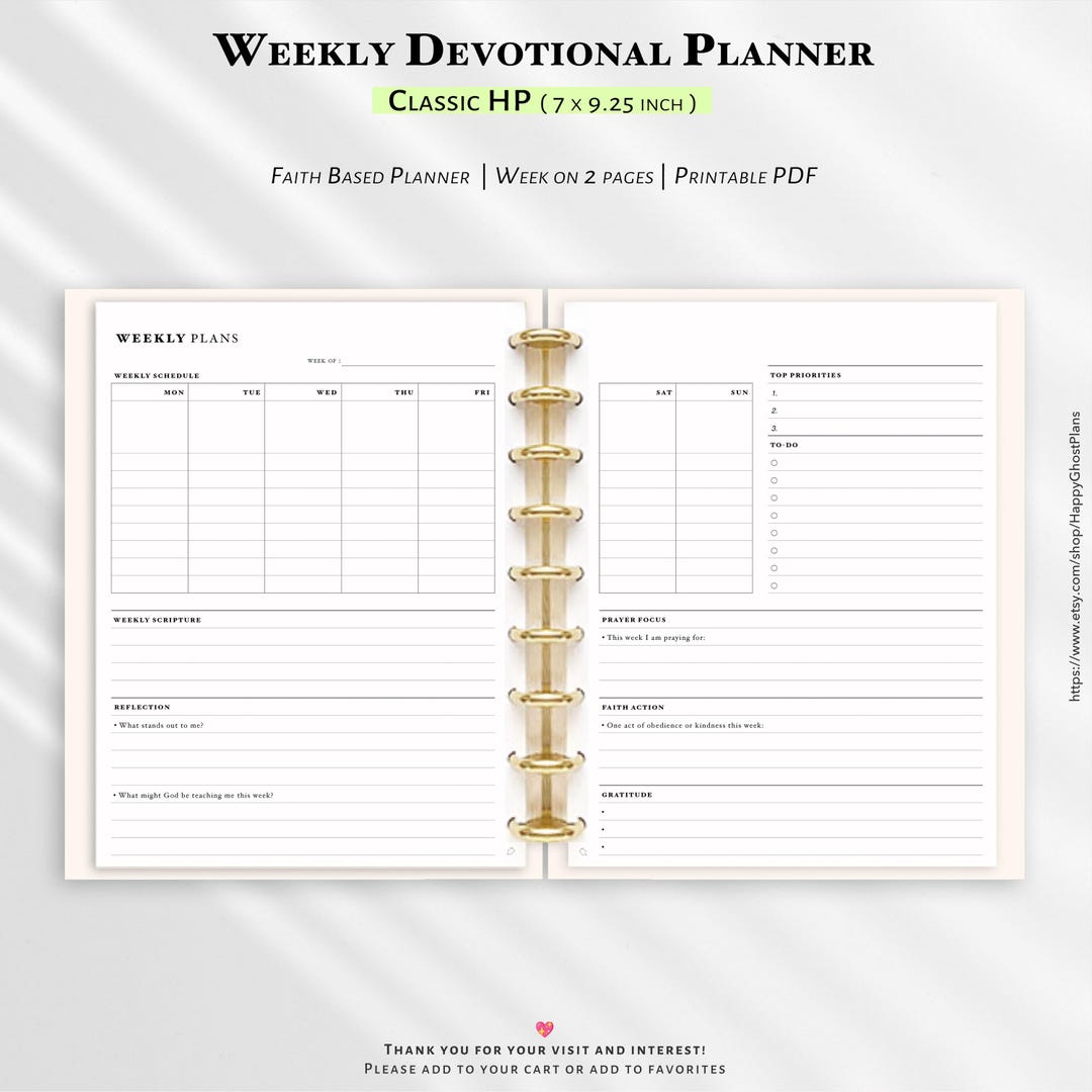 Weekly Devotional Example Christian Weekly Devotional Planner | Faith Based Scripture Reflection ...