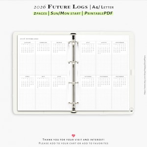 2026 Future logs, Printable inserts for A4, Letter size planner | Y106