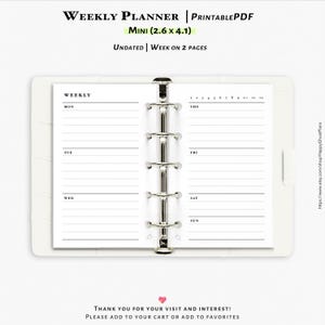 ミニウィークリープランナーインサート：日付なし罫線ページ（印刷可能なPDF）| W111L