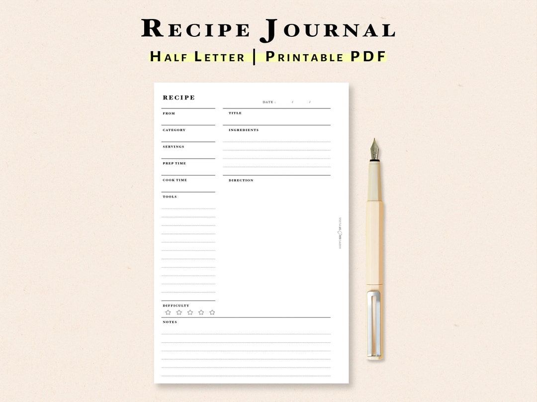 Recipe Book Template PDF Printable Recipe Planner Insert Etsy