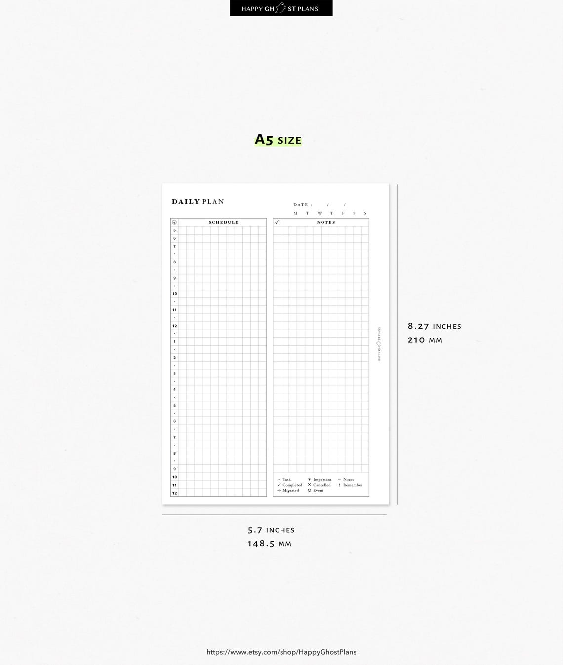 A5 Daily Planner Printable Insert: Hourly Schedule, Bullet Journal (PDF ...