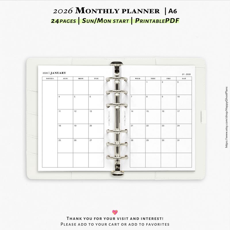 2026 A6 Calendar Insert - Etsy