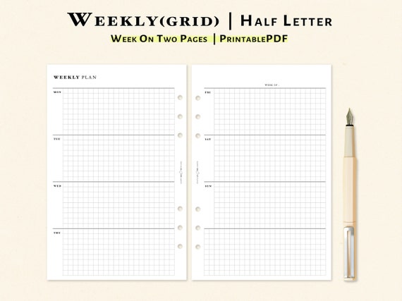 Weekly Planner Printable Half Letter Size Inserts Simple - Etsy