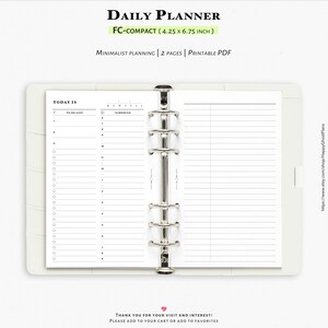 FC-Compact Daily Planner Printable | Minimalist To-Do List (PDF Pattern) | D107