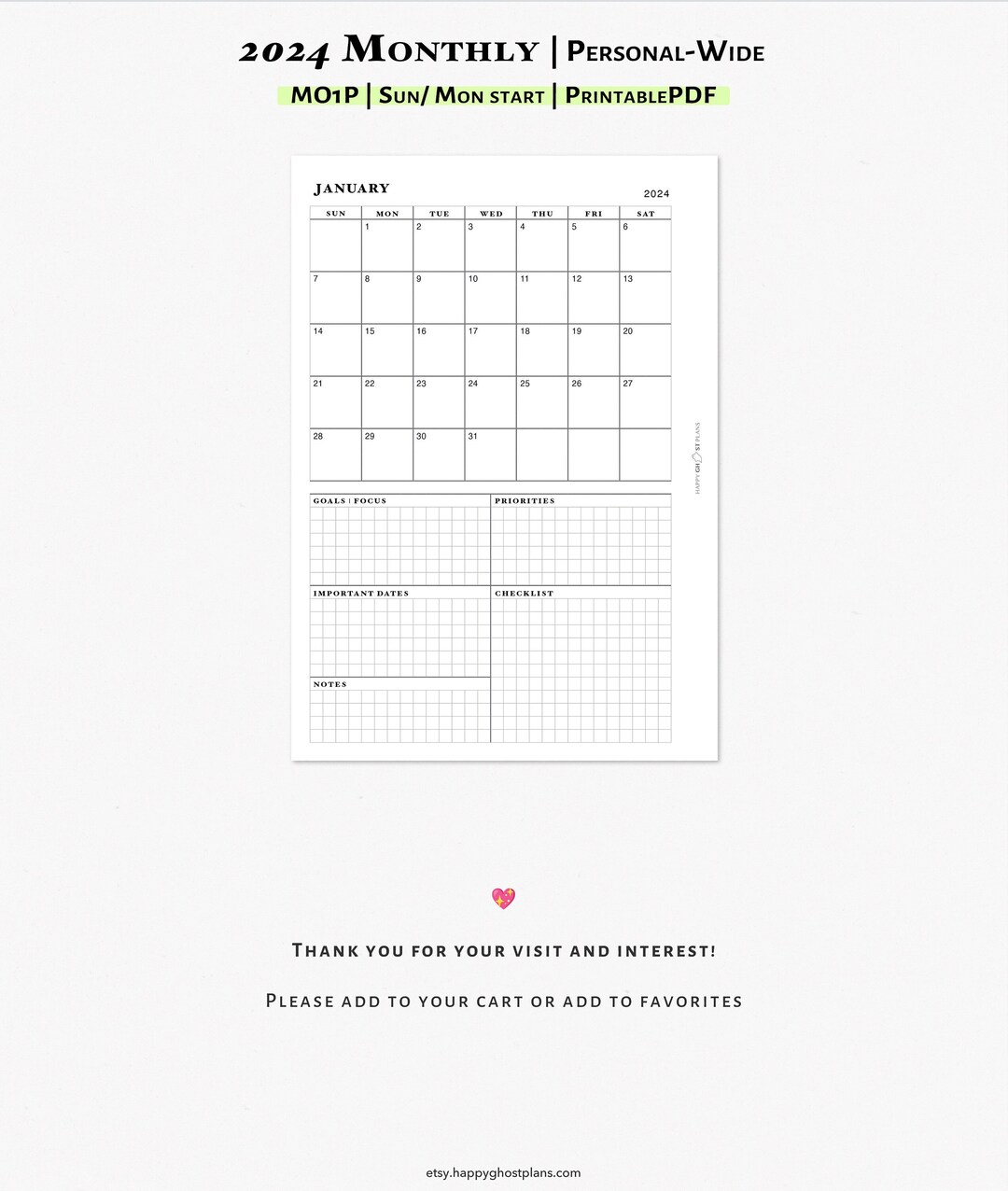 2024 Monthly Planner Printable Insert for Personal-wide Planner One ...