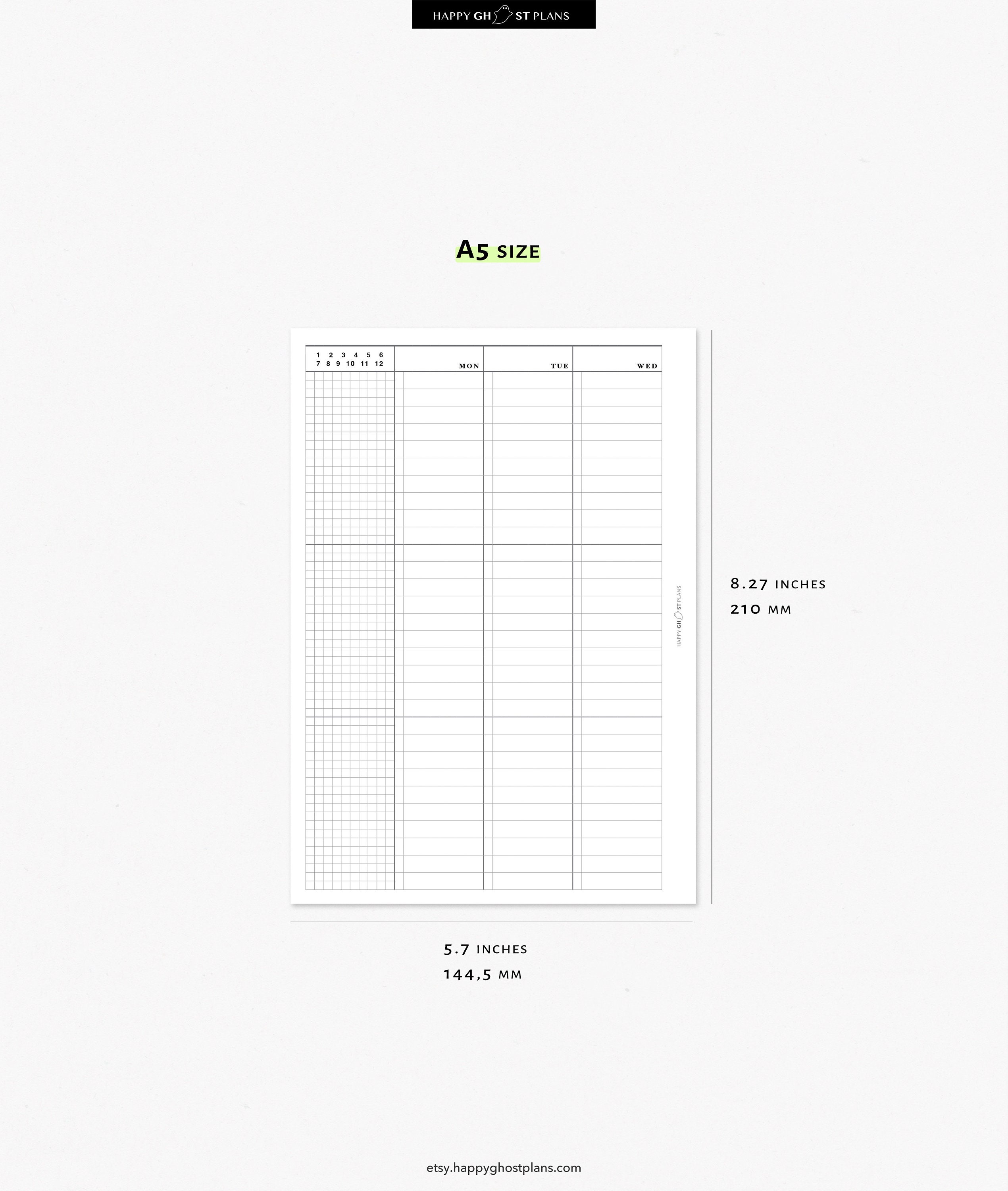Vertical Weekly Planner Printable Insert for A5 Planner Undated Weekly ...