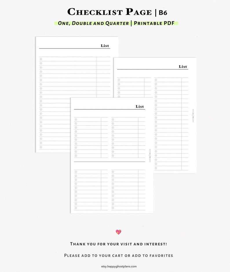 Checklist Template Printable B6 (5x7 In) Planner Insert | To-do List ...