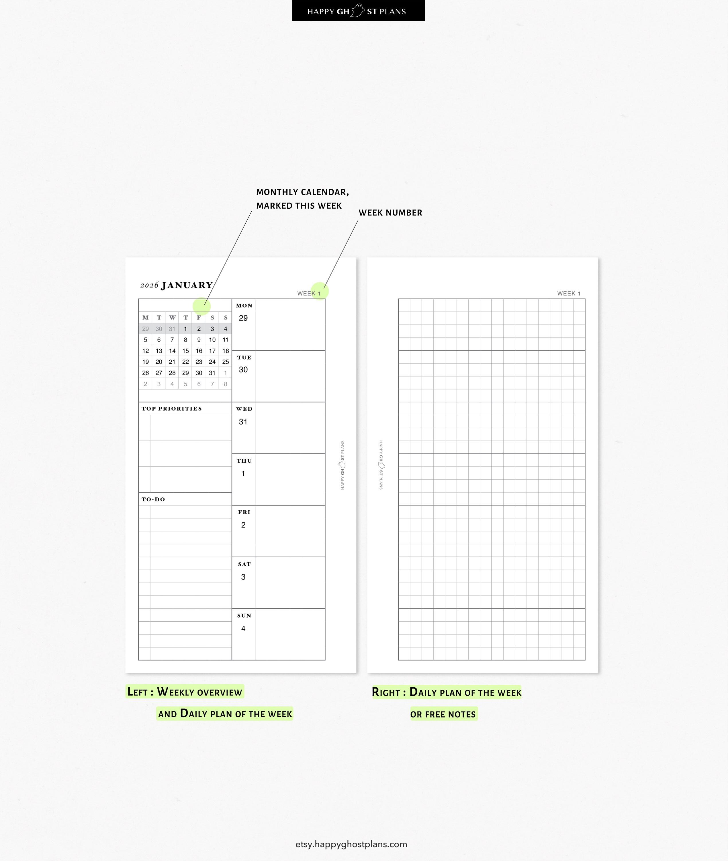 2026 Weekly Planner: Printable Personal-size Planner Inserts (WO2P ...