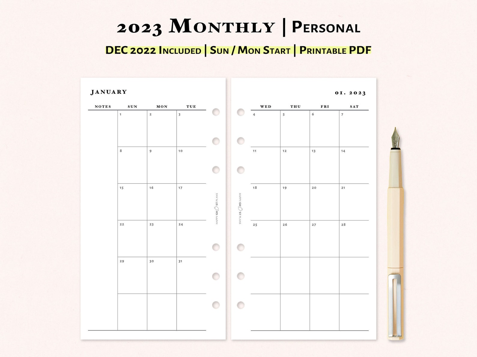 2023 Monthly Planner Printable Personal Size Inserts 2023 Etsy