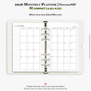 Planificador mensual 2026, Insertos imprimibles para el planificador FC-compact / M102