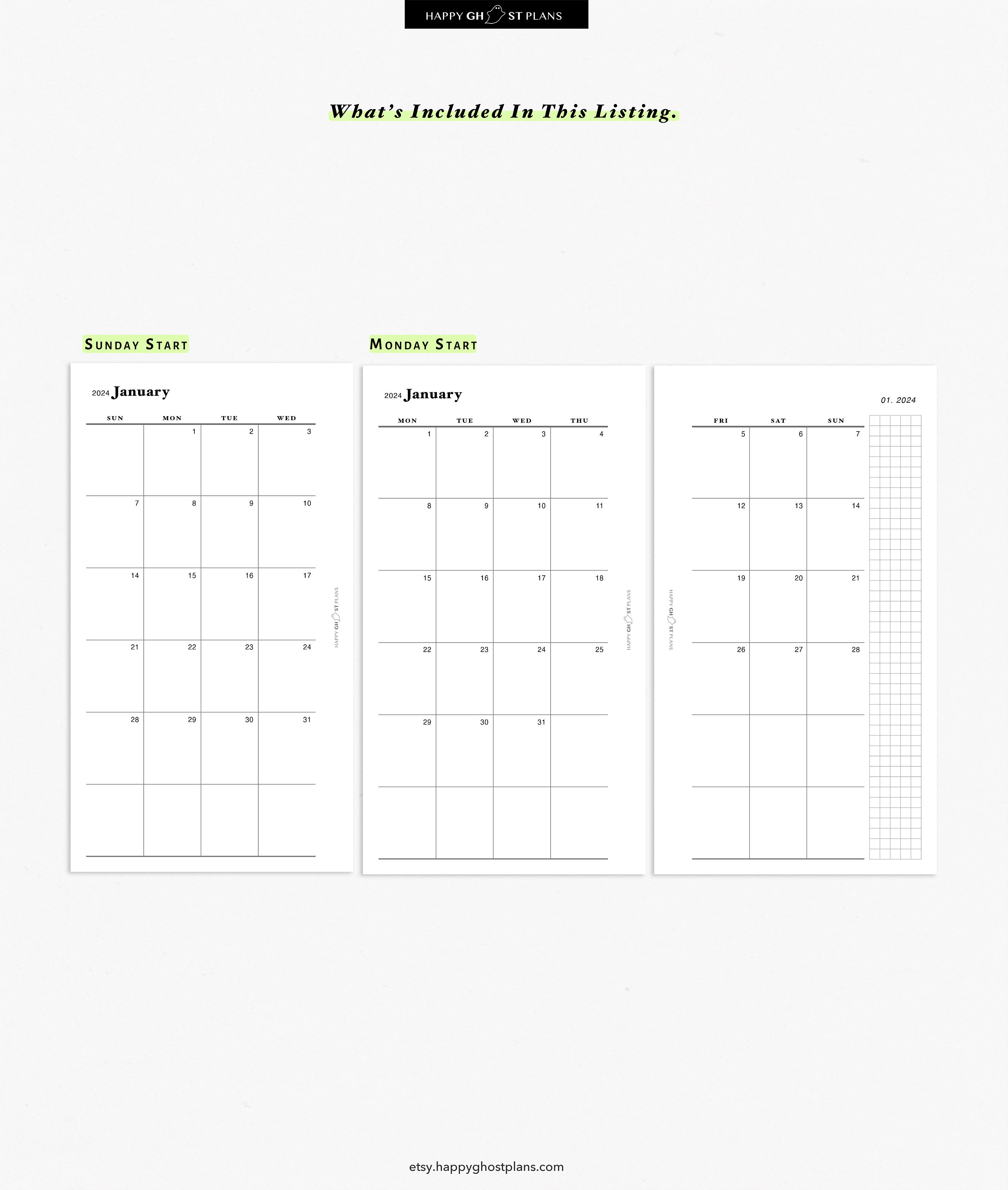 2024 Monthly Calendar Printable Insert for Personal Size Planner Two ...