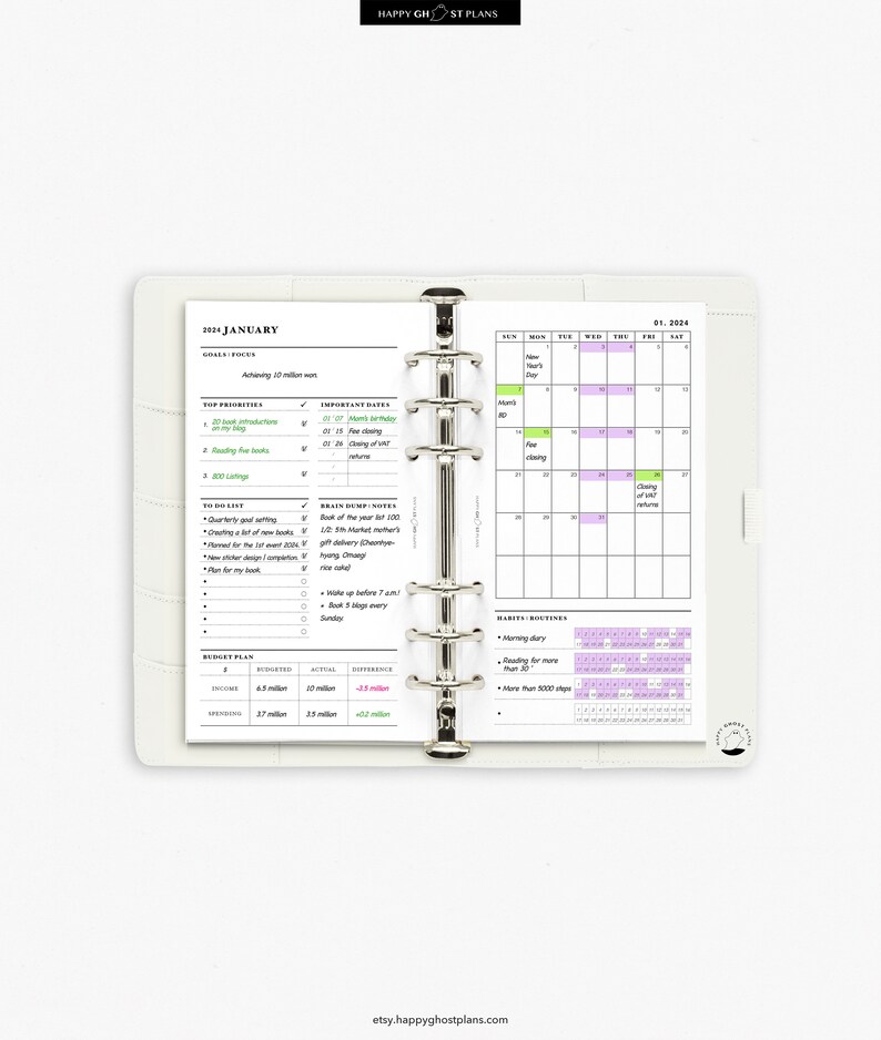 2024 Monthly Planner Printable Insert for Personal Size Planner 2024