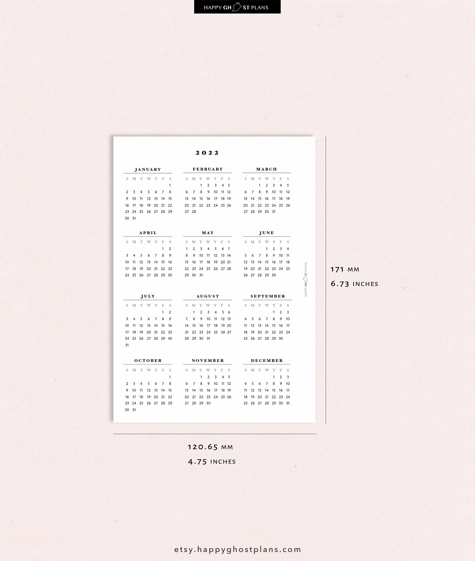 2022-2023 Calendar Printable Personal Wide Size Yearly - Etsy Canada