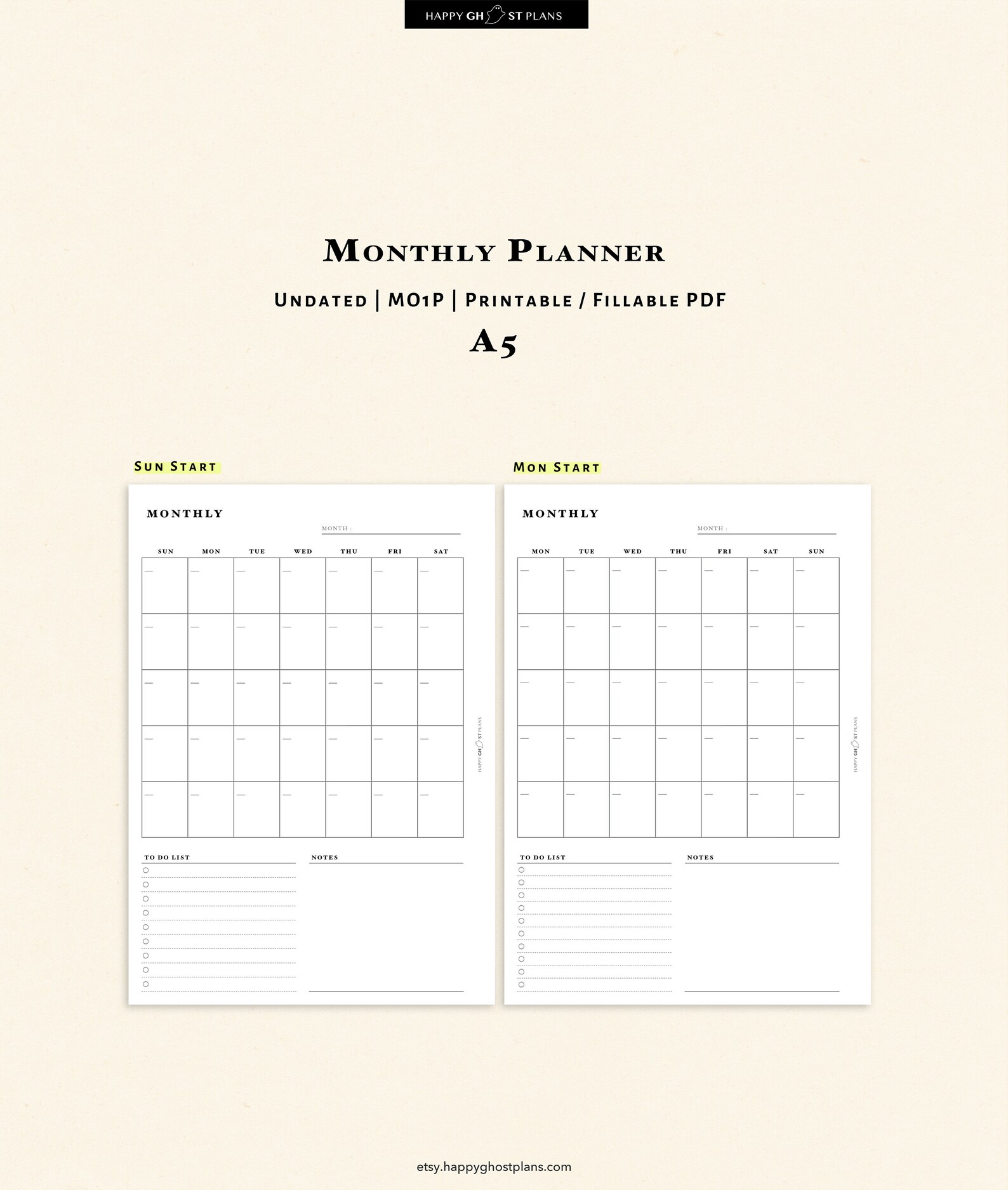 Monthly Planner Printable Fillable PDF A5 Inserts Editable - Etsy