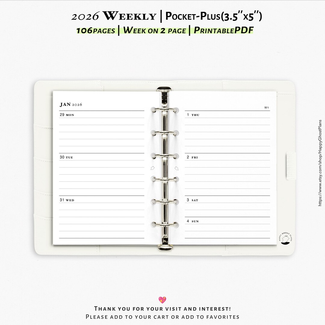 2026 Weekly Planner: Printable Pocket-plus Size Planner Inserts | WO2P ...