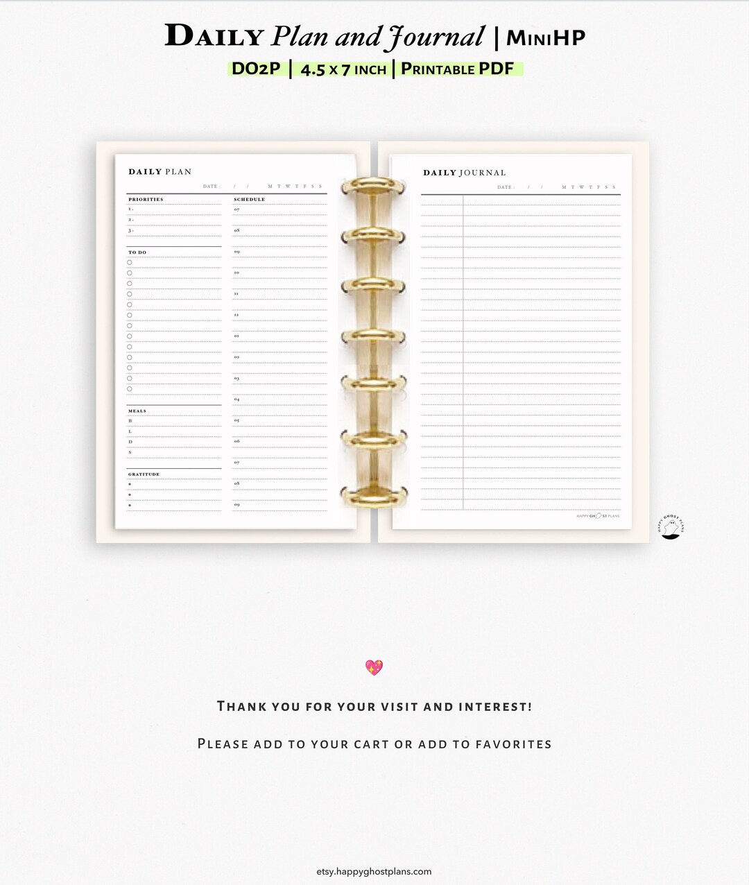 Daily Planner and Journal, Printable Insert for Happy Planner Mini D103 ...