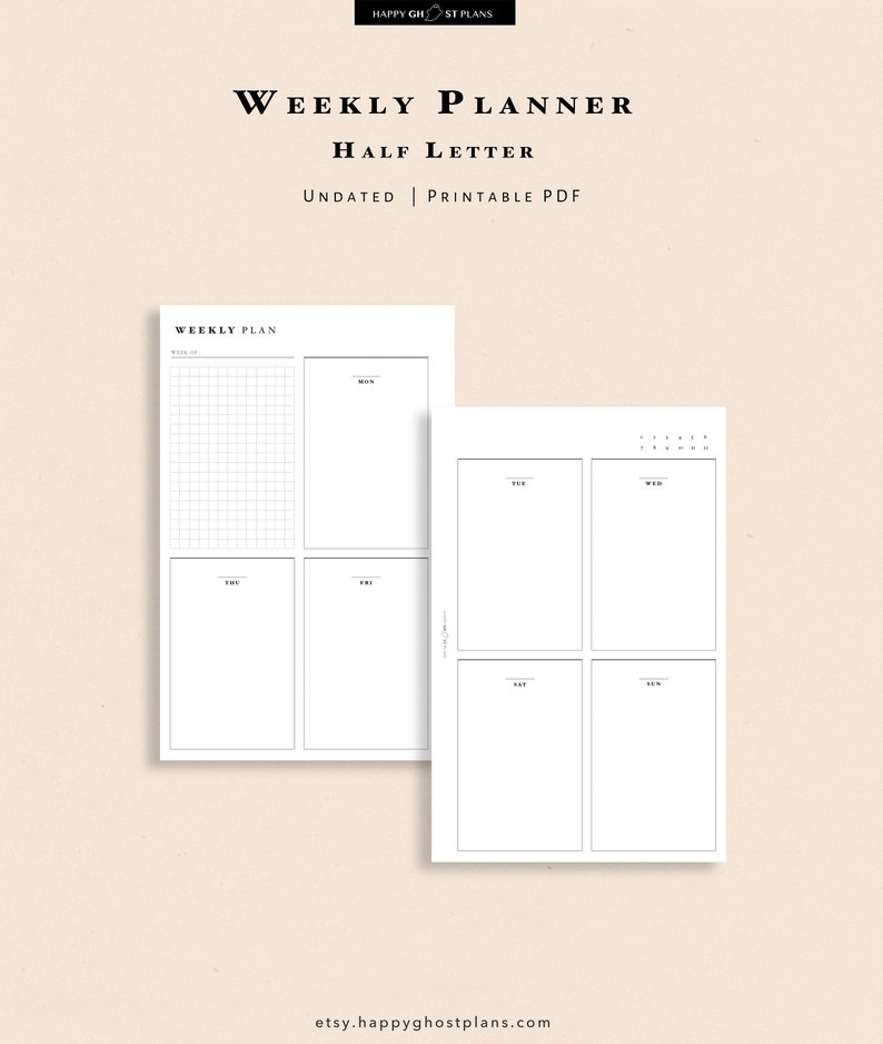 Weekly Planner Printable Half Letter size PDF Weekly | Etsy