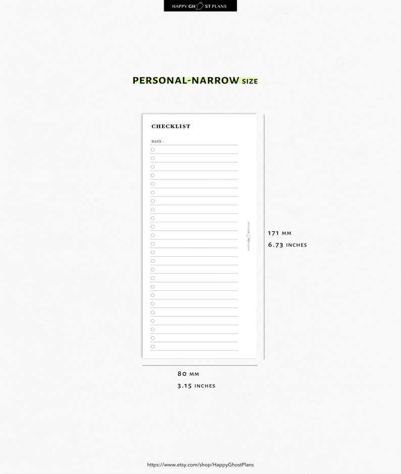 Checklist Template: Printable Personal-narrow Planner Inserts (PDF ...