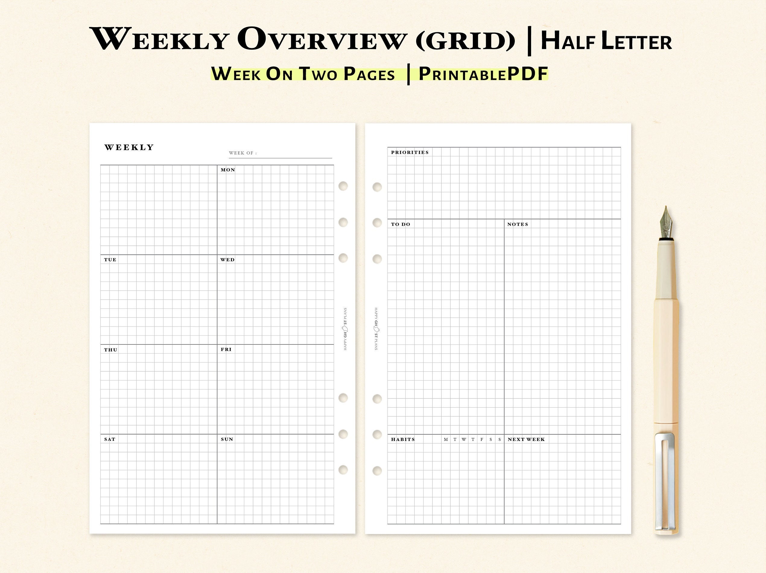 Weekly Planner Printable Half Letter Size Weekly Overview Etsy Australia