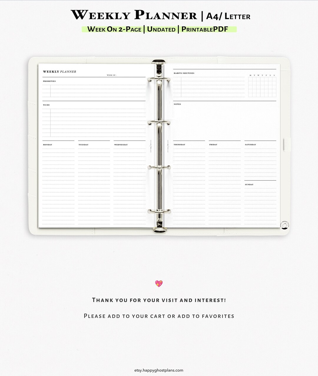 Weekly Planner Printable Insert for A4, Letter Size Planner | W104 - Etsy