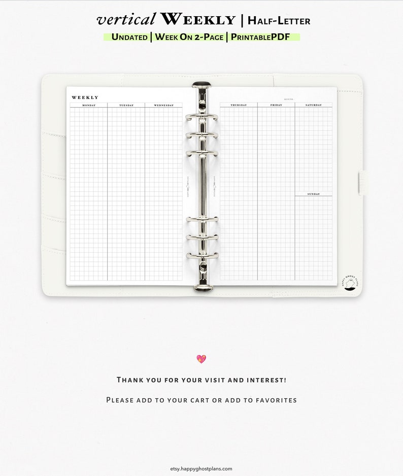 Weekly Planner Printable Half Letter Inserts Vertical Layout - Etsy ...