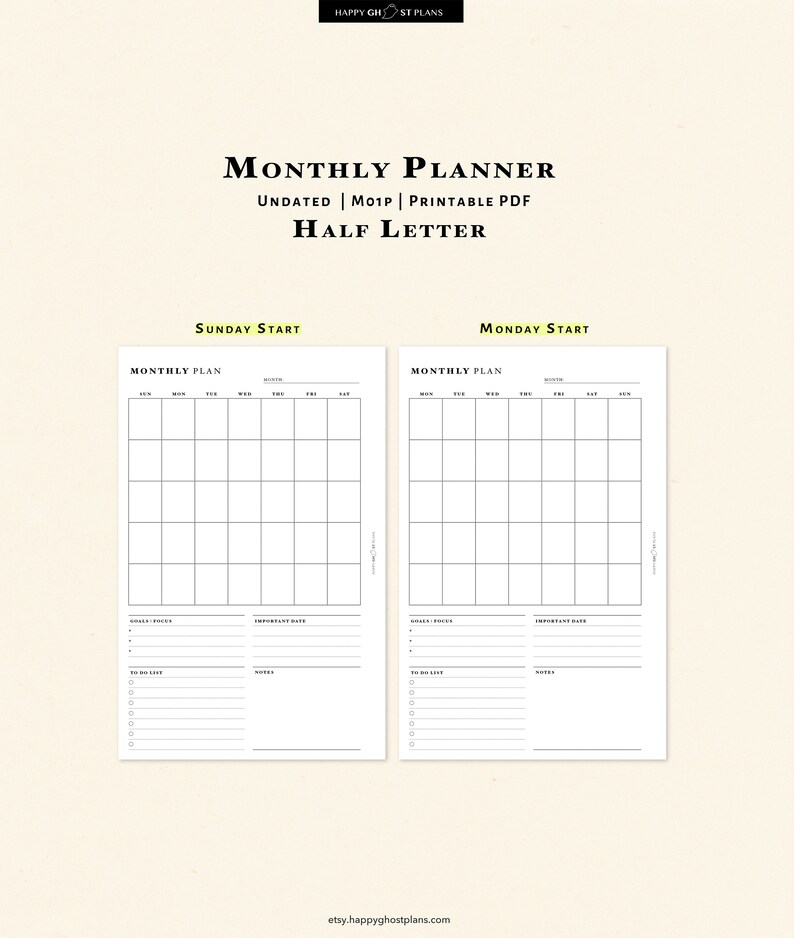 Monthly Planner Printable Half Letter Inserts Month on One - Etsy