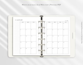 Planificador mensual 2026, insertos imprimibles para planificador de tamaño Pocket-plus / M102
