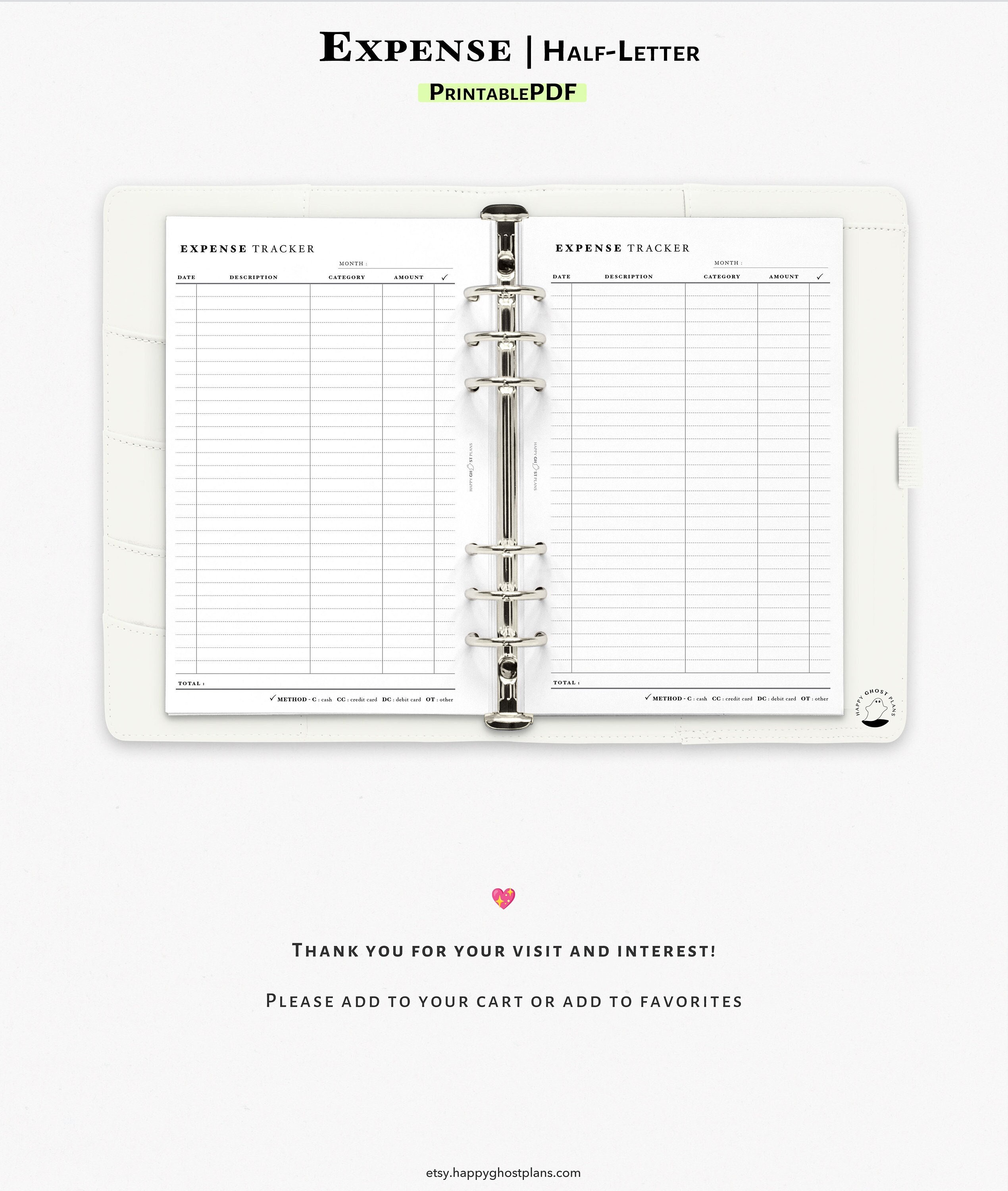 Expense Tracker Printable Half-letter Planner Insert Monthlyexpenses ...