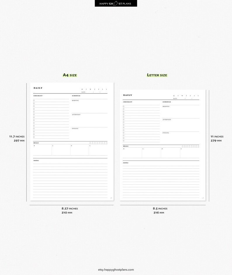 Simple Daily Planner Printable Insert for A4, Letter Size Planner D101