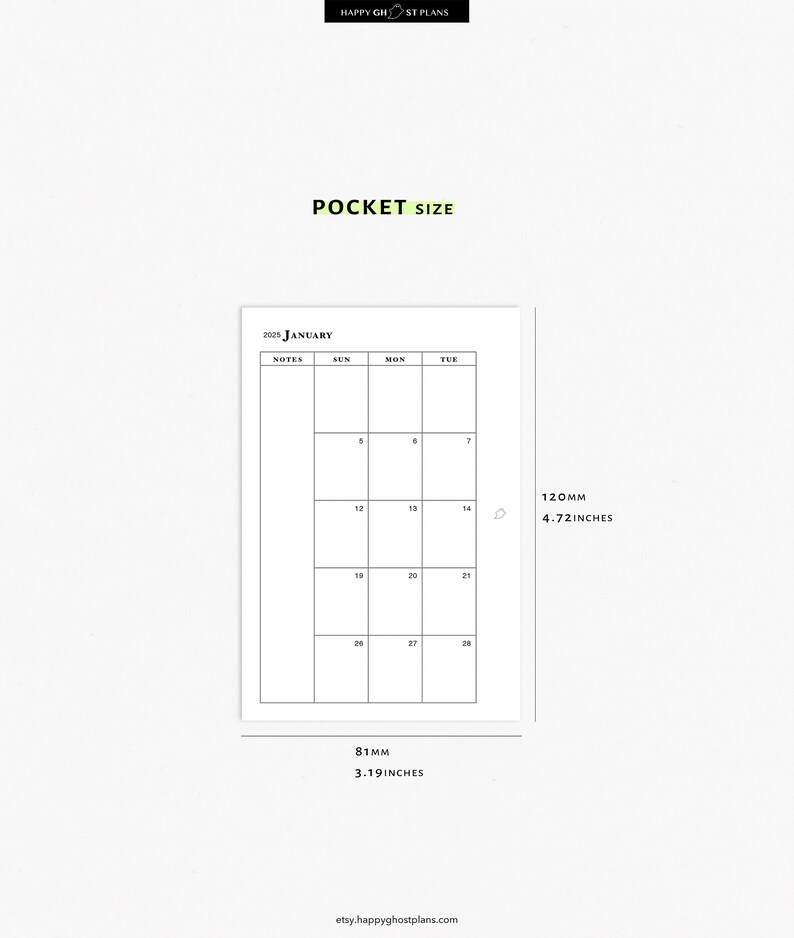 2025 Monthly Planner, Printable Insert for Pocket Size Planner | M001 ...