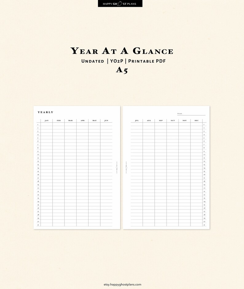 Year at a Glance Planner Printable A5 Inserts Undated Yearly - Etsy