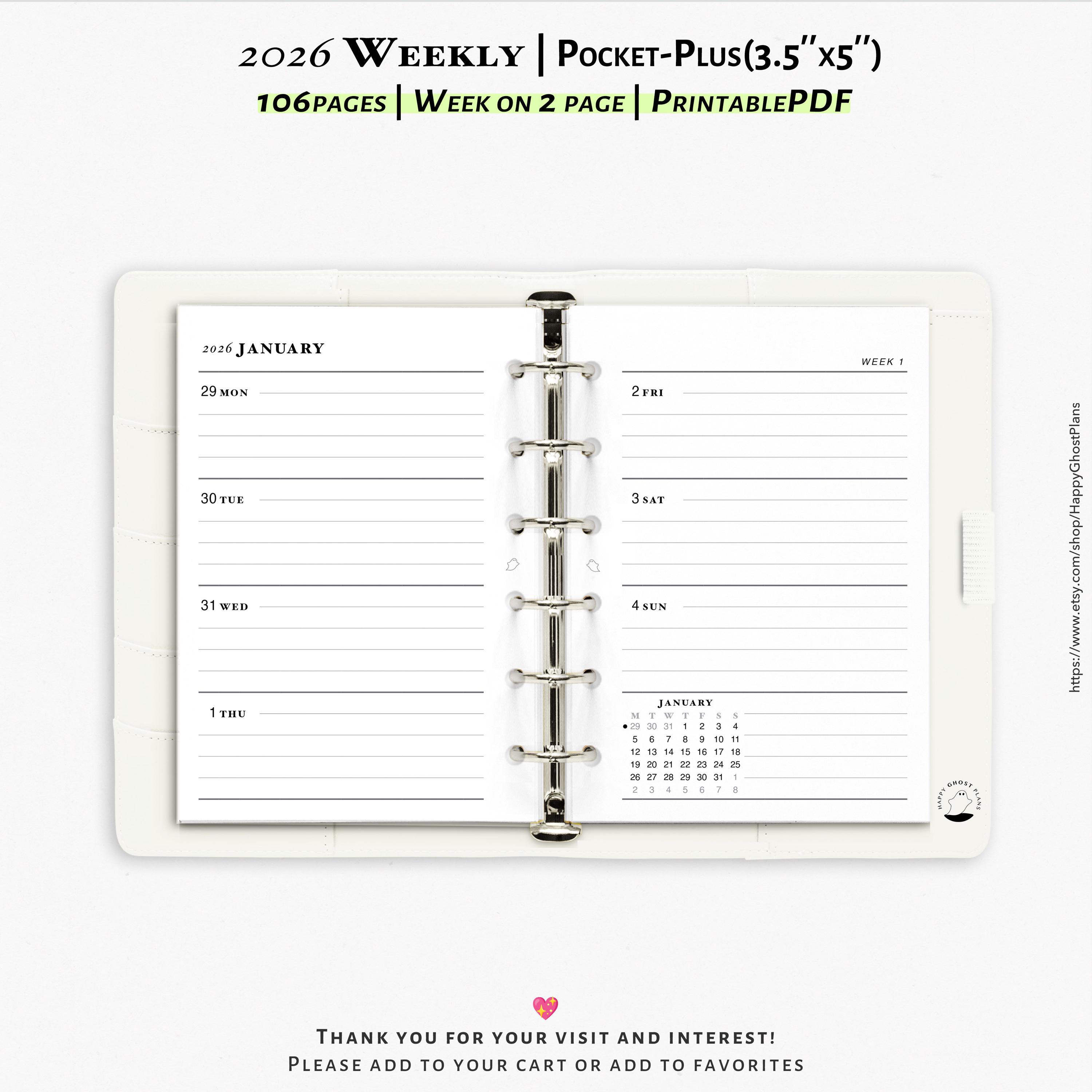 2026 Weekly Planner, Printable Inserts for Pocket-plus Size Planner ...