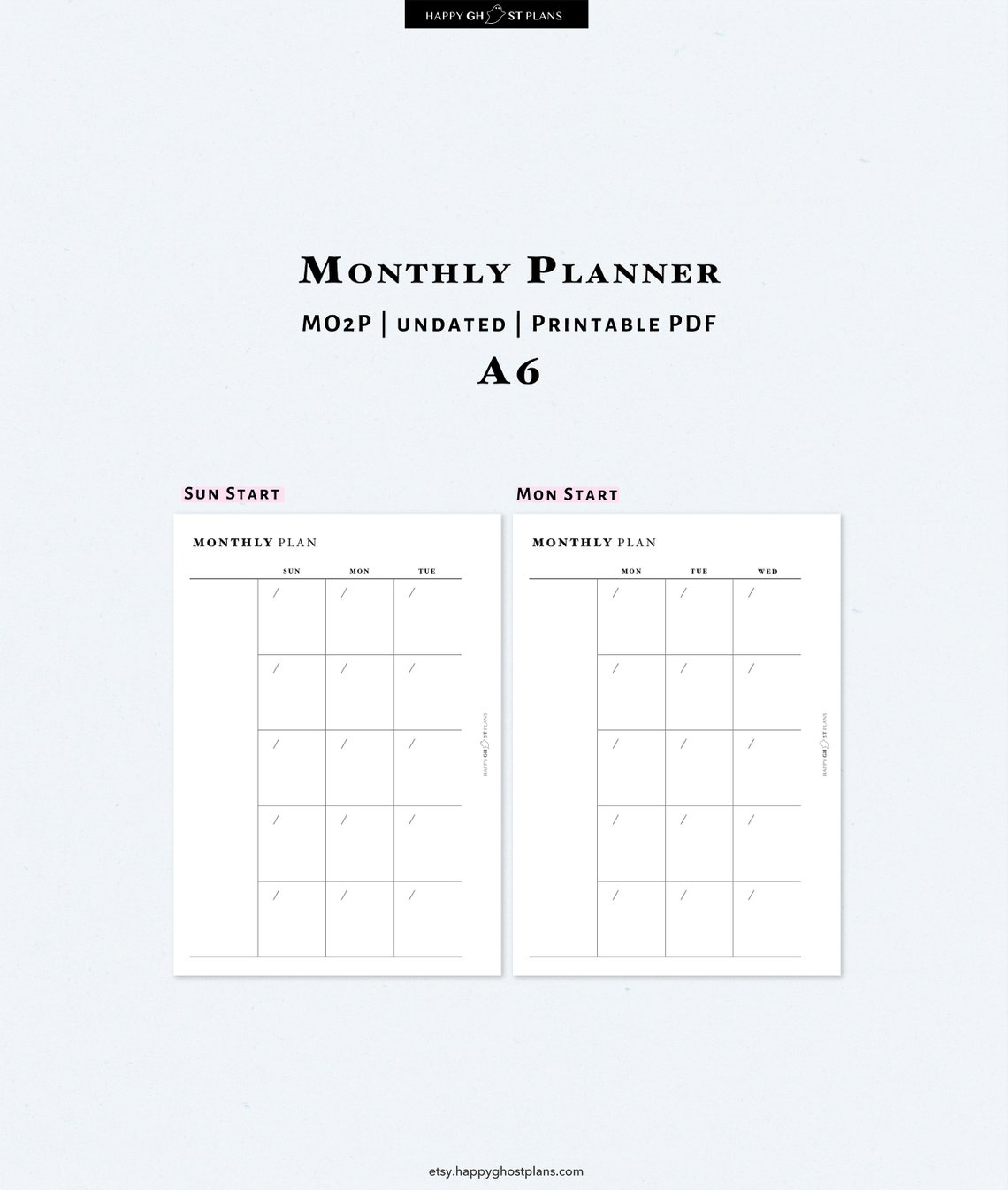 Monthly Planner Printable A6 Size Inserts Blank 2 Page - Etsy