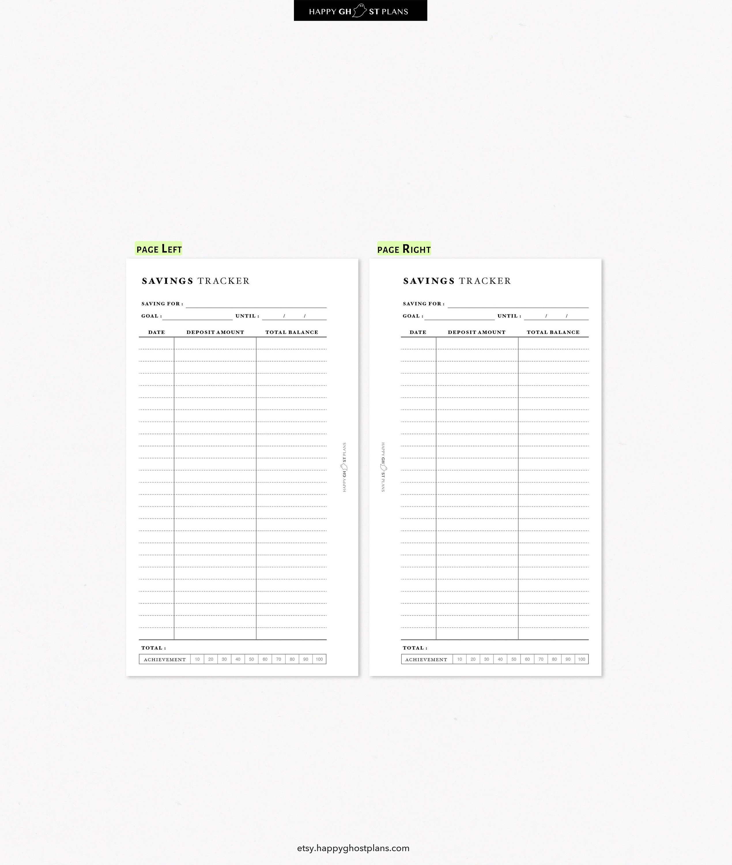 Savings Tracker Printable Personal Size Planner Insert Money Savings ...