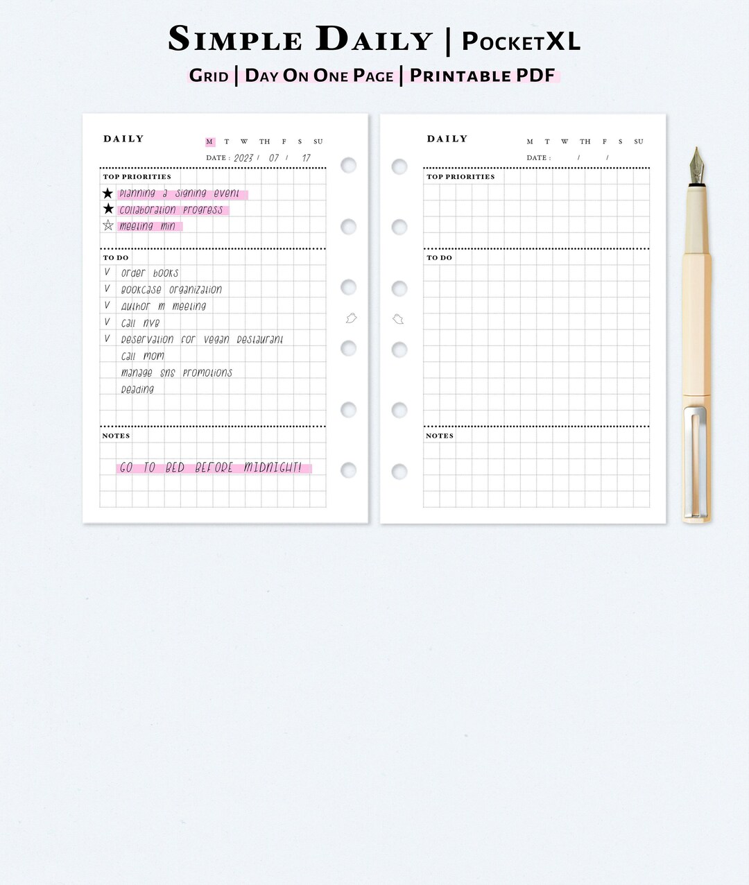 one-page-daily-planner-printable-pocket-xl-size-insert-etsy