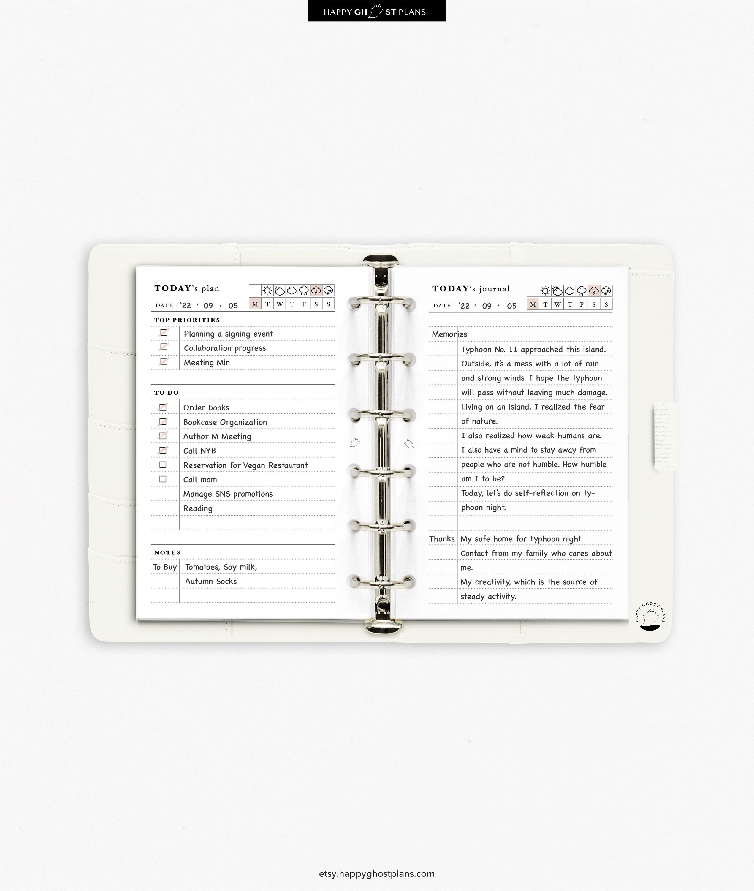 Daily Planner and Journal, Printable Insert for Pocket Size Planner ...