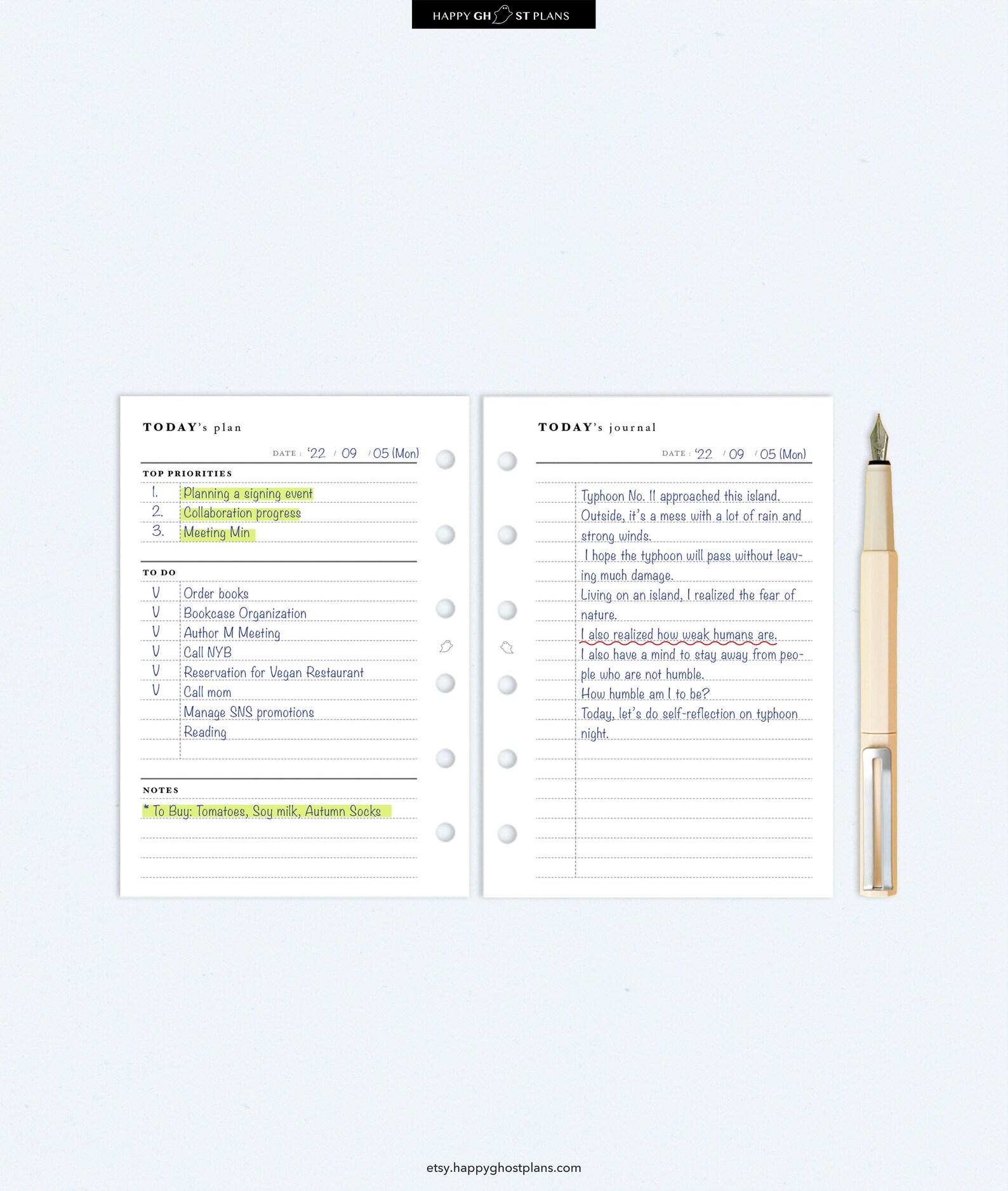 Daily Planner Printable Pocket XL Size Inserts Undated Daily Etsy