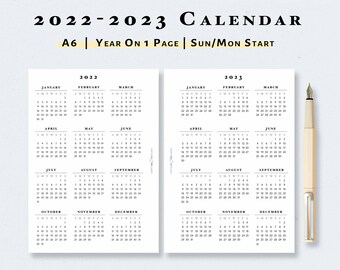 2022-2023 Calendar Printable A5 Size Yearly Landscape | Etsy