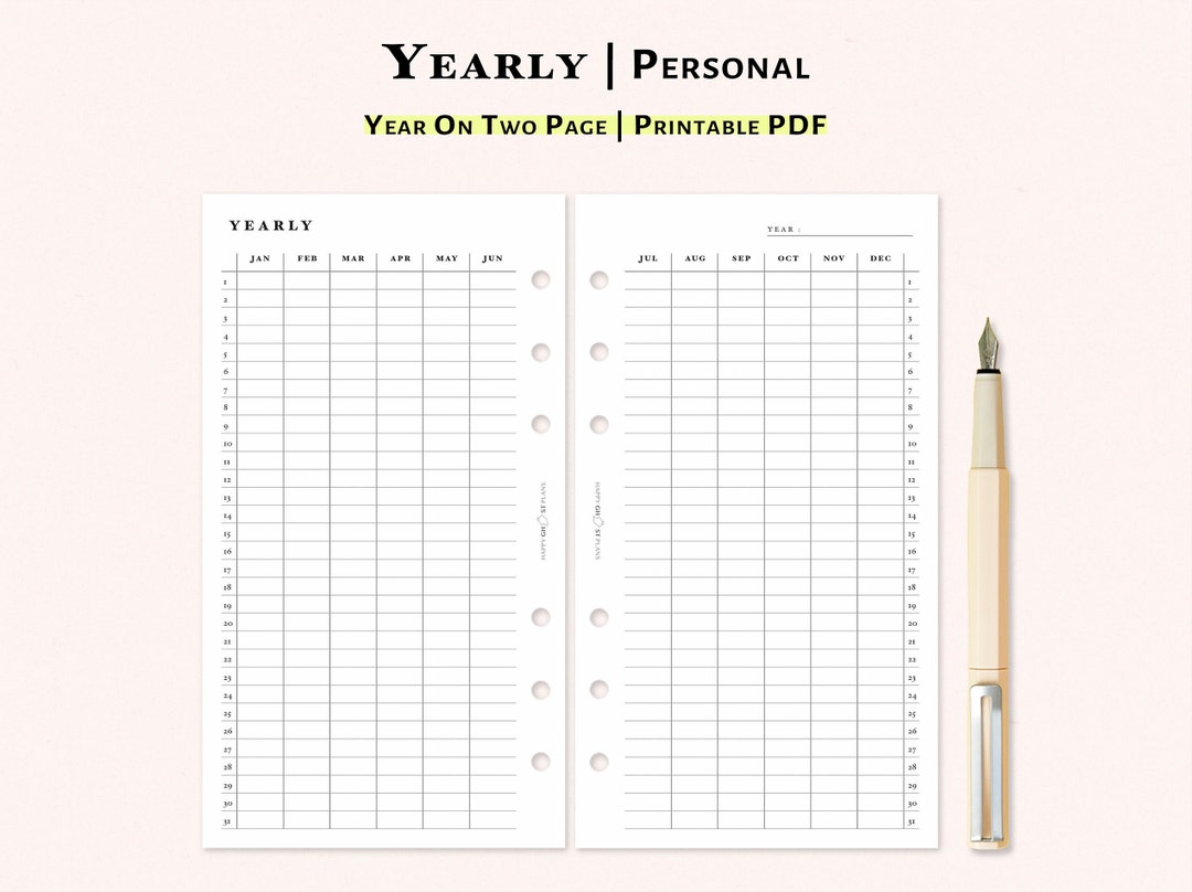 Year at a Glance Planner Printable Personal Size Inserts - Etsy